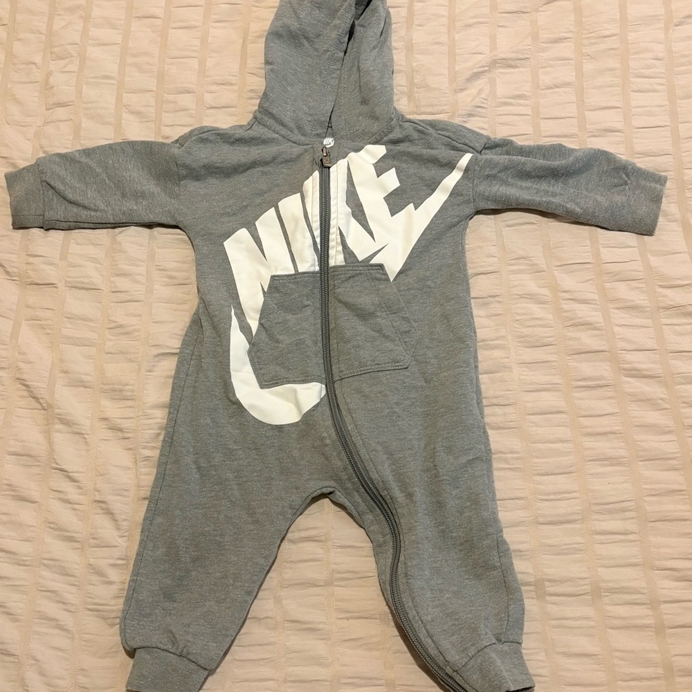 Nike Gray Hooded Unisex Baby Hoodie Zip Onesie